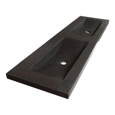 Brauer Magma Wastafel - 160 cm - met 2 Spoelbakken en 0 Kraangaten - Natuursteen Basalt Antraciet