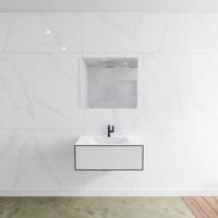 Badkamermeubelset Mondiaz LAGOM 80 cm met Gecentreerde Wastafel Solid Surface Met 1 Kraangat Mat Wit (1 lade) - thumbnail