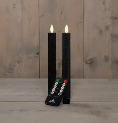 Anna's Collection LED dinerkaars flame effect ribbel 23 cm zwart 2 stuks Anna's Collection LED dinerkaars flame effect ribbel 23 cm zwart 2 stuks