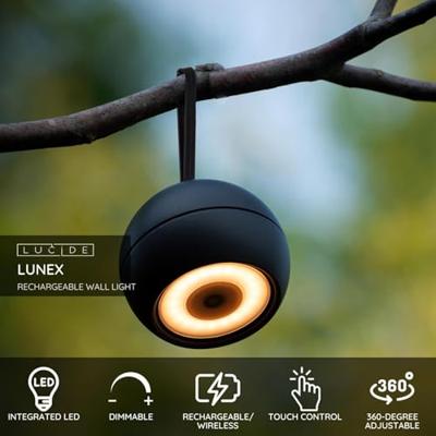 Lucide LUNEX - Oplaadbare Wandlamp Binnen/Buiten - Accu/Batterij - LED Dimb. - 1x2W 3000K - IP54 - Magnetisch - Zwart Lucide LUNEX - Oplaadbare Wandlamp Binnen/Buiten - Accu/Batterij - LED Dimb. - 1x2W 3000K - IP54 - Magnetisch - Zwart