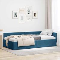 Hoekbedframe Blauw 90 x 200 cm Fluweel en Engineered hout - thumbnail