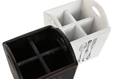 Bestekmand Home ESPRIT Wit Zwart Sparrenhout 15 x 15 x 18 cm