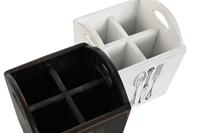 Bestekmand Home ESPRIT Wit Zwart Sparrenhout 15 x 15 x 18 cm - thumbnail