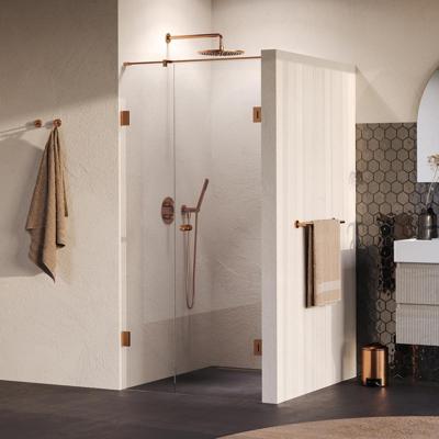 Brauer Void - Carving Nisdeur - 2-Delig - Helder Glas - 100 x 200 cm - Omkeerbaar - met Draaideur 60 cm - Aan Muur - incl. Glascoating - PVD Koper Geborsteld