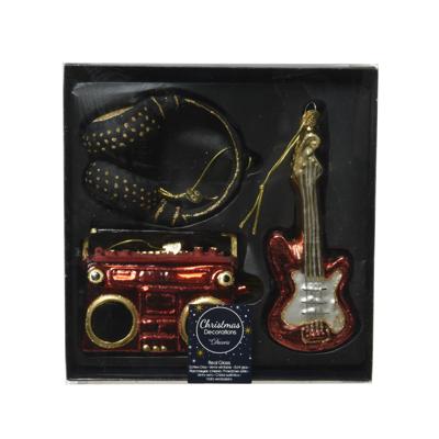 Decoris Kersthanger glas muziek set 5x8.5x10.5cm