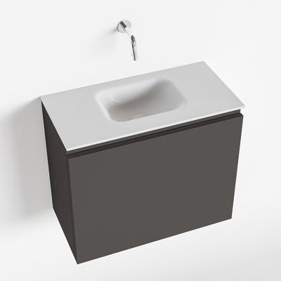 MONDIAZ OLAN 60cm toiletmeubel dark grey. LEX wastafel talc midden geen kraangat