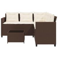 Tuinbank met tafel en kussens L-vormig poly rattan bruin - thumbnail