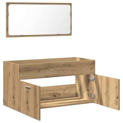 Badkamerkast met spiegel bewerkt hout artisanaal eikenkleurig