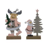 Kerstman/rendier vilt 25cm roze/grijs - thumbnail