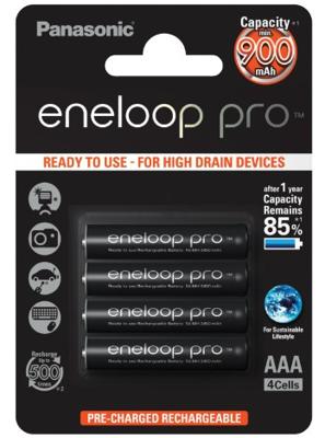 4 x AAA Panasonic Eneloop Pro batterijen - 930mAh