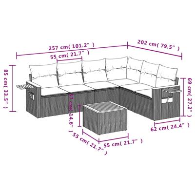 6-delige Loungeset met kussens poly rattan zwart - thumbnail