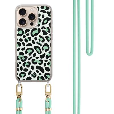 iPhone 16 Pro hoesje met mint koord - Leopard mint iPhone 16 Pro hoesje met mint koord - Leopard mint
