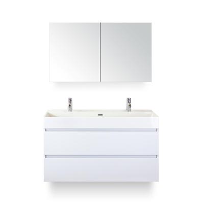 Maxx XL Badmeubelset 120 cm - Wit Hoogglans - Wastafel Kube Enkel 2 kraangaten - met Spiegelkast