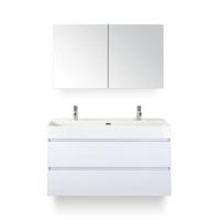 Maxx XL Badmeubelset 120 cm - Wit Hoogglans - Wastafel Kube Enkel 2 kraangaten - met Spiegelkast - thumbnail