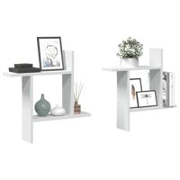 Wandschappen 2 st 50x12x50 cm bewerkt hout wit - thumbnail