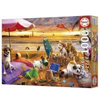 Puzzel Educa Perros jugando en la playa 1000 Onderdelen - thumbnail