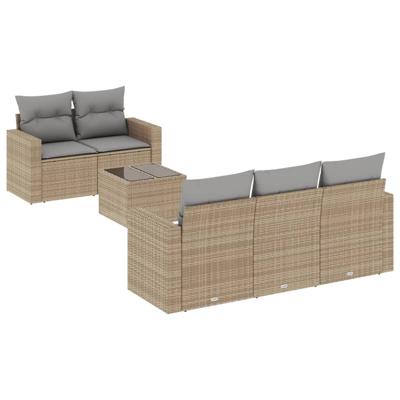 6-delige Loungeset met kussens poly rattan beige
