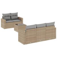 6-delige Loungeset met kussens poly rattan beige - thumbnail