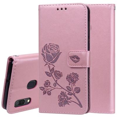 Rose reliëf horizontale Flip PU lederen case voor Galaxy A30/A20 met houder & kaartsleuven & portemonnee (Rose goud) Rose reliëf horizontale Flip PU lederen case voor Galaxy A30/A20 met houder & kaartsleuven & portemonnee (Rose goud)
