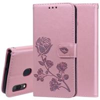 Rose reliëf horizontale Flip PU lederen case voor Galaxy A30/A20 met houder & kaartsleuven & portemonnee (Rose goud) - thumbnail