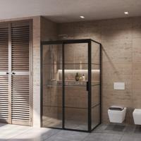 Douchecabine BWS Frame met Schuifdeur en Vaste Wand Links Helder Glas 130x200 cm Mat Zwart - thumbnail