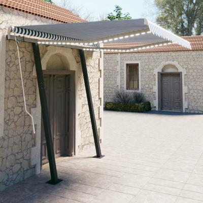 Luifel handmatig uittrekbaar met LED 3x2,5 m blauw en wit