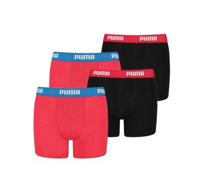 Puma Basic Boxershort 4-Pack KIDS Rood/Zwart - Maat 152 - Kleur: RoodZwart | Soccerfanshop