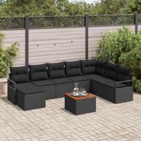 Tuinbankenset met kussen 9 pcs Zwart poly rattan - thumbnail