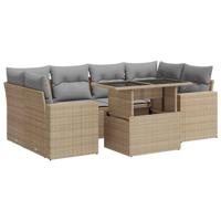 7-delige Loungeset met kussens poly rattan beige - thumbnail