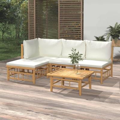 5-delige Loungeset met kussens bamboe crèmewit