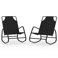Ligstoelen 2 st schommelend staal en textileen zwart - thumbnail