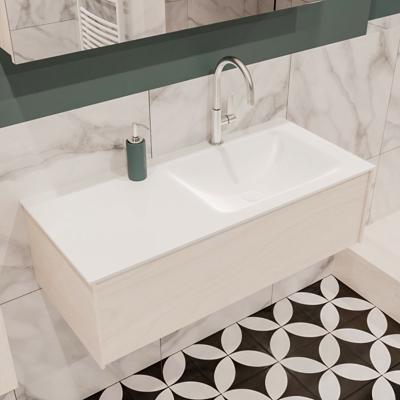 Mondiaz Lush Cloud badmeubel underlayment 100 cm 1 lade solid surface enkele spoelbak rechts 1 kraangat Mondiaz Lush Cloud badmeubel underlayment 100 cm 1 lade solid surface enkele spoelbak rechts 1 kraangat