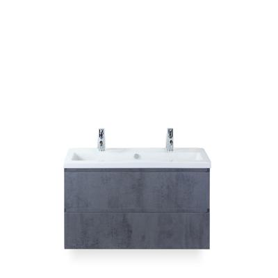 Vogue Badmeubelset 100 cm - Greeplijst in kleur - Beton Antraciet - Keramische Wastafel Wit 2 kraangaten