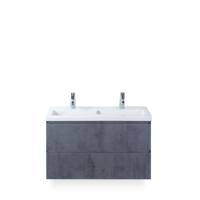 Vogue Badmeubelset 100 cm - Greeplijst in kleur - Beton Antraciet - Keramische Wastafel Wit 2 kraangaten - thumbnail