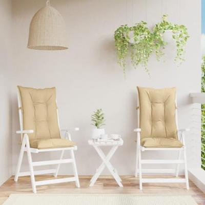 VidaXL Stoelkussens 2 st hoge rug 120x50x7 cm stof gemêleerd beige VidaXL Stoelkussens 2 st hoge rug 120x50x7 cm stof gemêleerd beige