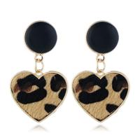 Imitatie fluweel hart geometrische Leopard drop oorbellen voor vrouwen (bruin) - thumbnail