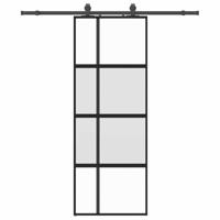 Schuifdeur met beslagset 76x205 cm gehard glas zwart - thumbnail