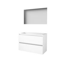 Basic-Line Ultimate 46 Badkamermeubelset - 100 x 46 cm - Greeploos - 2 Lades - Acryl Wastafel - 2 Kraangaten - Spiegel met Indirecte LED Verlichting - Ice White - thumbnail