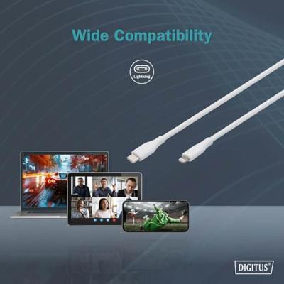 Digitus USB-kabel USB 2.0 Apple Lightning stekker, USB-C stekker 0.50 m Wit Flexibel, Zeer flexibel, Met USB, Silicone, Uitstekende verouderingseigenschappen, Digitus USB-kabel USB 2.0 Apple Lightning stekker, USB-C stekker 0.50 m Wit Flexibel, Zeer flexibel, Met USB, Silicone, Uitstekende verouderingseigenschappen,
