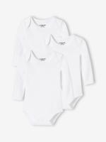 Set van 3 rompertjes met US-opening en lange mouwen in biokatoen voor baby set wit - thumbnail