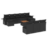11-delige Loungeset met kussens poly rattan zwart - thumbnail