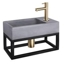 Differnz Force fonteinset beton donkergrijs kraan recht mat goud 40 x 22 x 9 cm met handdoekrek - thumbnail