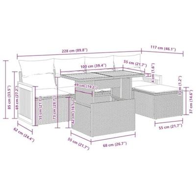 6-delige Loungeset met kussens poly rattan acacia grijs