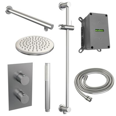 Inbouw Regendouche Set Brauer Brushed Edition Wanduitloop Ronde Hoofddouche 20 cm Met Glijstang RVS Look Brauer