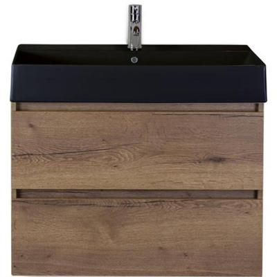 Maxx XL Badmeubelset 80 cm - Tabacco - Wastafel Kube Zwart 1 Kraangat