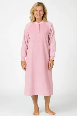 Lunatex badstof dames nachthemd - Classic Winter - Warme nachthemd - L - Roze - L