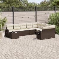 10-delige Loungeset met kussens poly rattan bruin - thumbnail