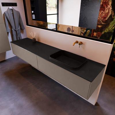 Badkamermeubelset Mondiaz Erin 200 cm met 2 Lades met RIDGE Wastafel Rechts Urban Zonder Kraangaten Greeploos Mat Smoke