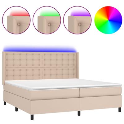Boxspring met matras en LED kunstleer cappuccinokleur 180x200cm - thumbnail