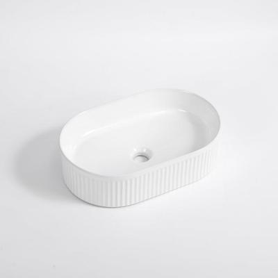 QeramiQ Arto waskom - 49.5x31.5x13cm - geribbeld - ovaal - keramiek - glans wit SW1413964